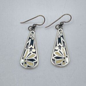 Brighton Silver Tone Drop Earrings With Floral Motif & Rhinestones